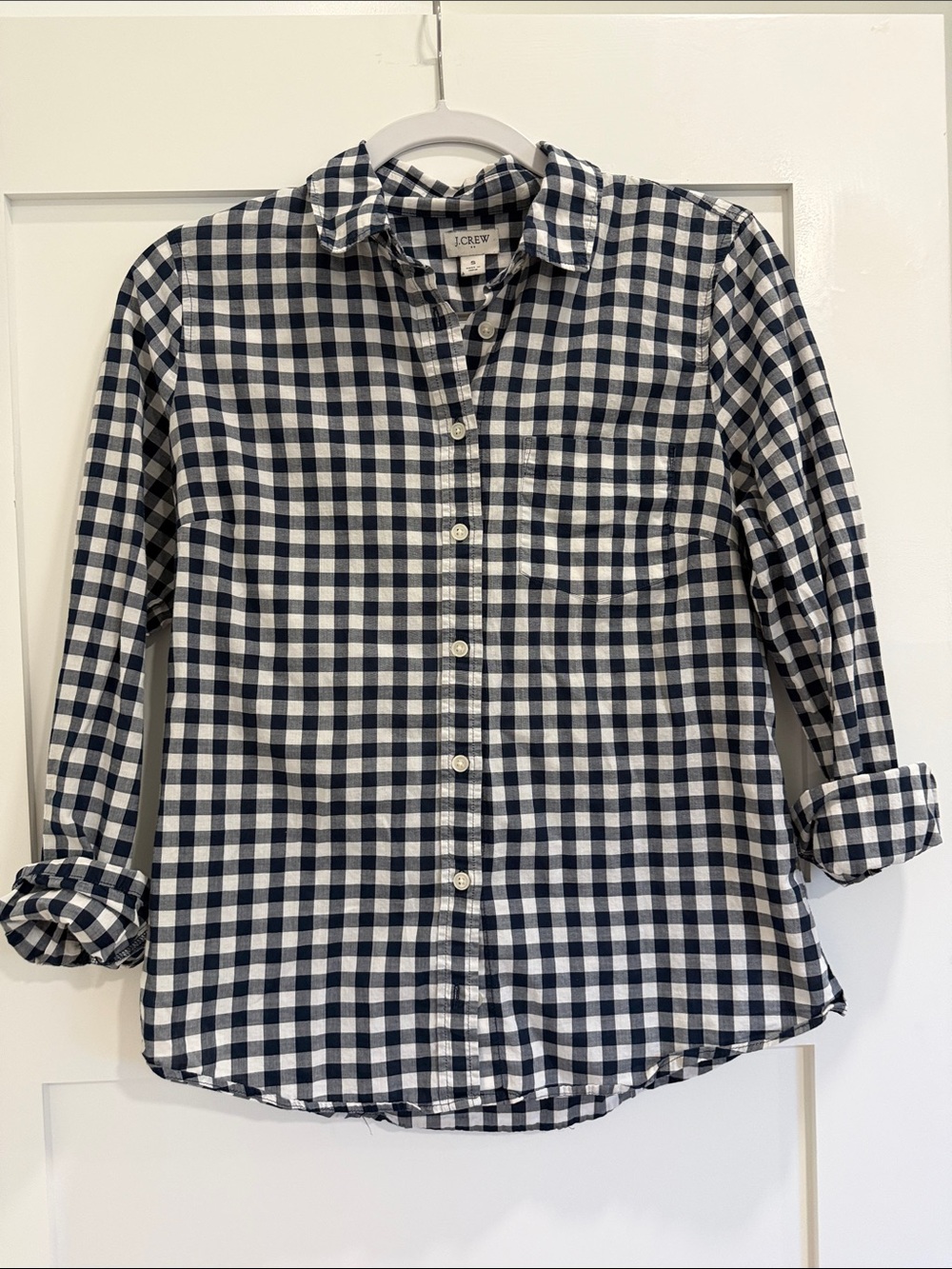 J. Crew Navy and White Gingham Button-Down Shirt